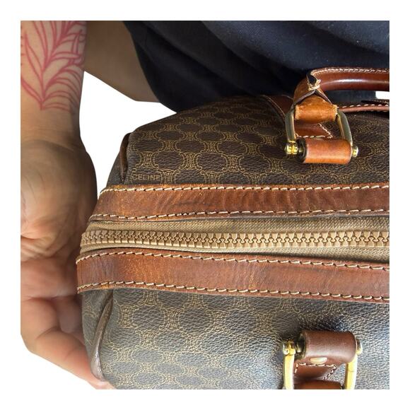 Celine Macadam Boston Bag Vintage Brown 2 Handle Classic Monogram Purse Handbag - Picture 13 of 16